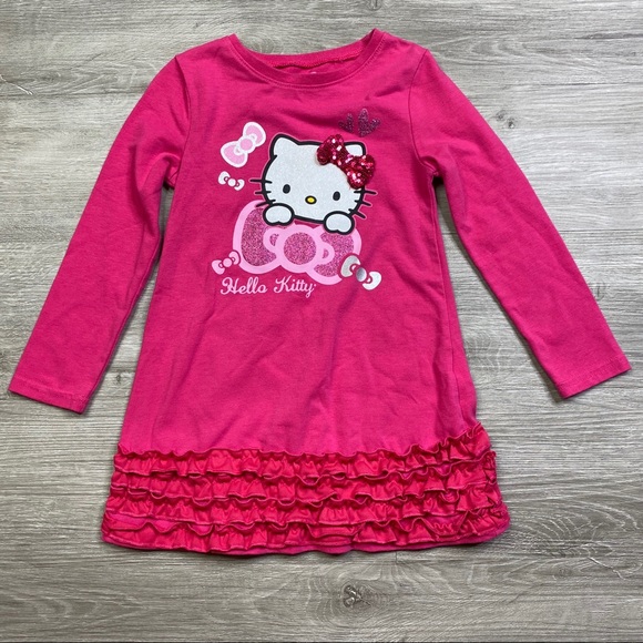Hello Kitty Pink Ruffle Long Sleeve Dress Tunic - Picture 1 of 3